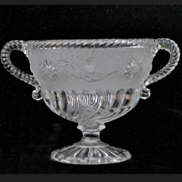 EDWARD MOORE 1887 2 HANDLED SUGAR/TAZZA FROSTED WITH THISTLES & DAISIES - Picture 1 of 10